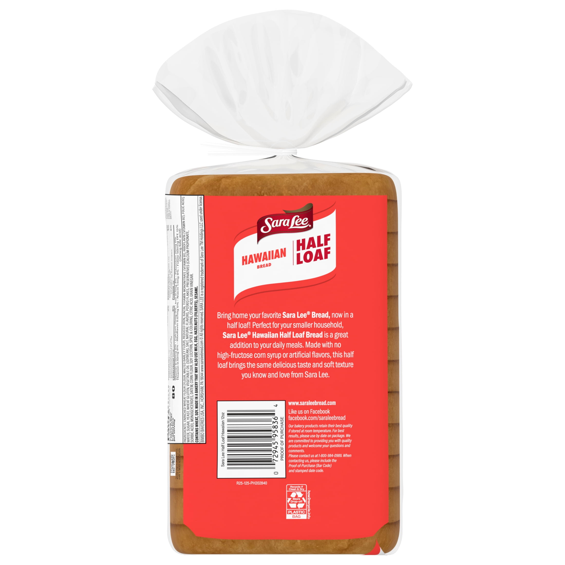Sara Lee Hawaiian Bread, Half Loaf, 12 oz