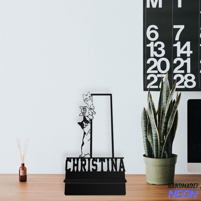 Handmadetneonsign Cute Cat Phone Stand, Funny Cat Metal Cell Phone Desk, Phone Holder 95293