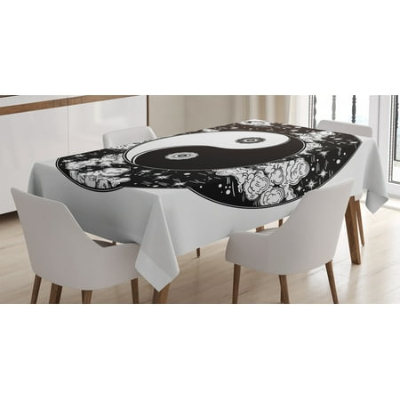 

Ying Yang Decor Tablecloth Stars and Moon Asian Mystic Starry Night Sky Peace Magic Boho Decor Rectangular Table Cover for Dining Room Kitchen 60 X 84 Inches Black and White by Ambesonne
