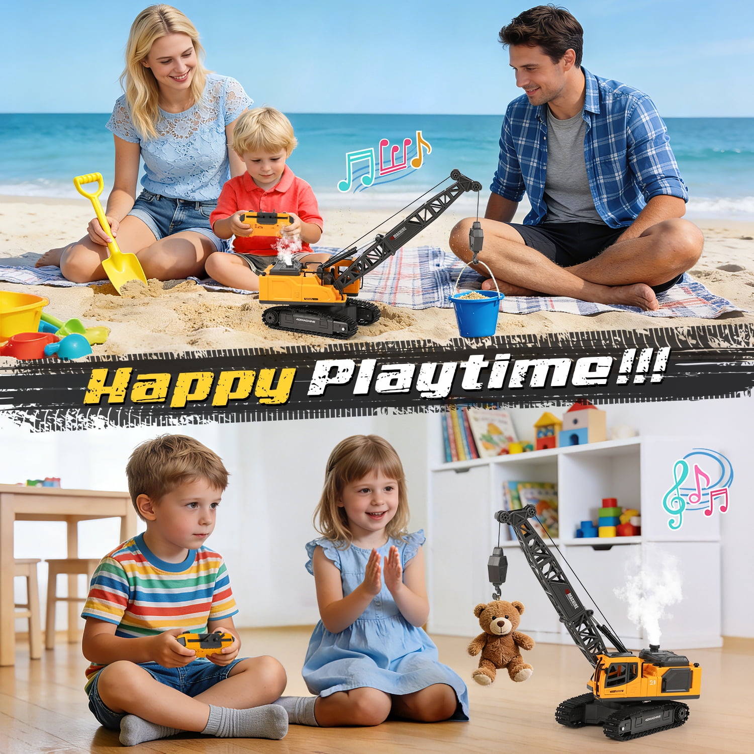 Freecat RC Crane Toy for Boys 3-8 Years, 1:18 Scale Remote Control Construction Vehicle with Light & Sound, Rechargeable STEM Educational Toy, Kids Construction Truck Gift for Birthday Christmas.