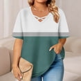 thumbnail image 2 of YanHoo Womens Summer Tops Criss Cross V Neck Short Sleeve Shirts Loose Casual Dressy Blouses Striped Color Block Printed Plus Size Tshirts Army Green,XXL, 2 of 7