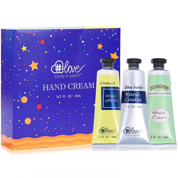 BODY & EARTH # LOVE Set de regalo de crema de manos Crema de manos natural con vitamina E y aceite de argán para manos secas 3x2.0 oz Crema de manos tamaño viaje Regalos de Navidad para mujeres