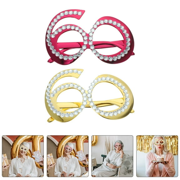 GAXIRE 2-Pack 60th Birthday Party Glasses Photo Booth Props Plastic Fun Accessories Multi-
