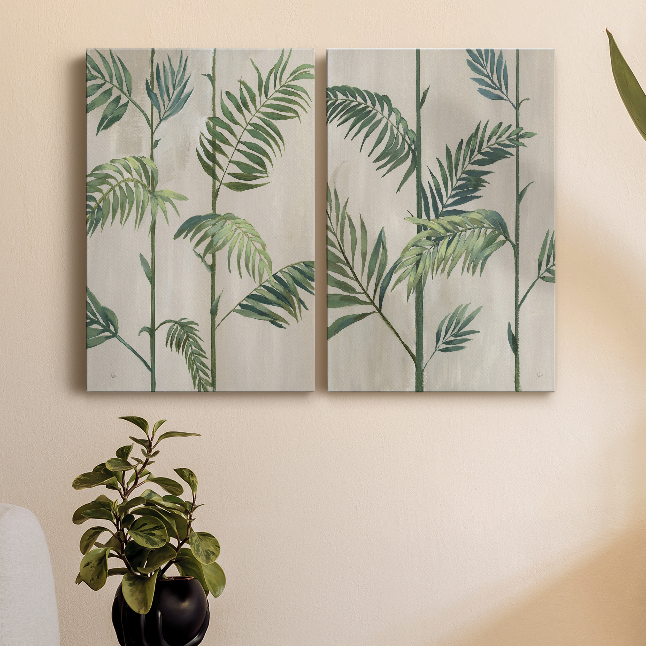 Modern Fronds II Premium Gallery Wrapped Canvas - Ready to Hang - Set of 2 - 12 x 18 Each