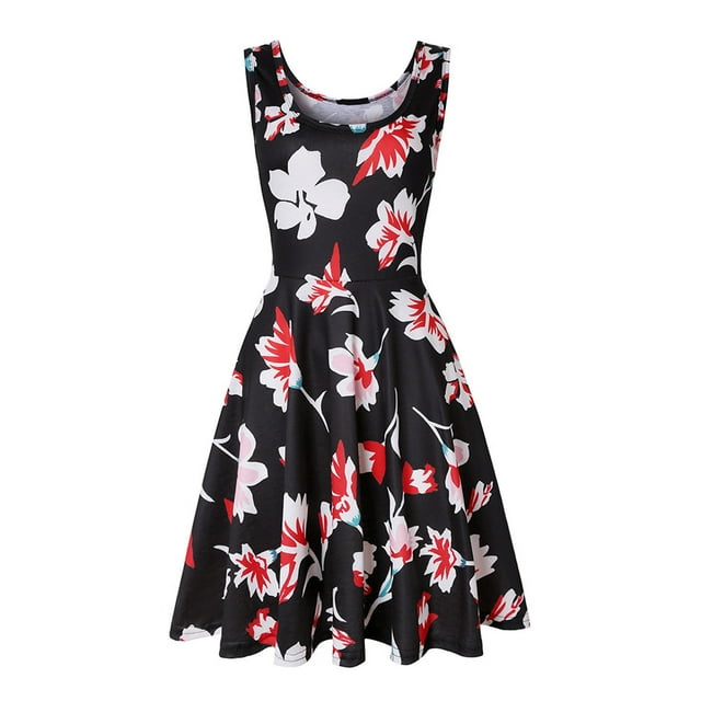 Fankiway Robes Décontractées Sans Manches pour Femmes Col Rond Robe d'Été Imprimée pour la Plage Robes Sans Manches pour Femmes Grande Taille