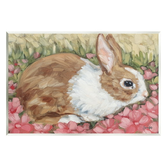 Stupell Bunny Pink Spring Blossoms Animals & Insects Painting Wall Plaque Unframed Art Print Wall Art