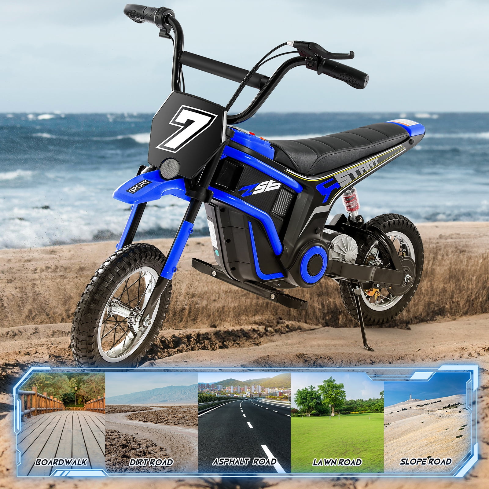 24V Dirt Bike,Neche 250W Electric Powered Motorcycle,Ride on Dirt Rocket with Shock Absorption Suspension for Kids Age 13+,Blue