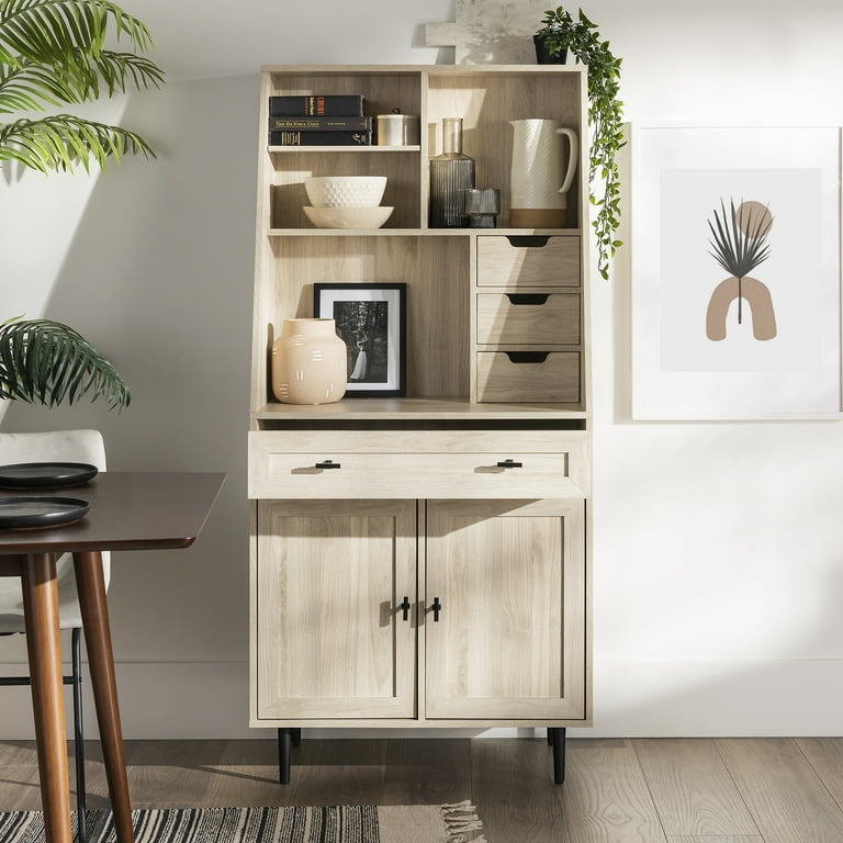 Walker Edison Bromberg Storage Desk with Hutch Birch