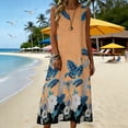 thumbnail image 2 of Lenago Dresses for Women Fashion Printed Loose Linen Dress With Round Neck and Patch Pockets Summer Vacation Beach Sundresses Maxi Dress, 2 of 8