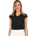 thumbnail image 1 of Allegra K Camisa De Verano Con Botones Cuello V Manga De Casquillo De Malla Blusa Para Mujer Negro L Unique Bargains Blusa, 1 of 6