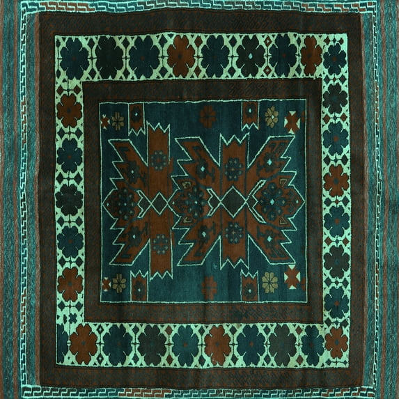 Ahgly Company Indoor Square Persian Turquoise Blue Traditional Area Rugs, 4' Square