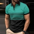 thumbnail image 2 of Men's Casual Polo Shirts Short Sleeve Fashion Golf Shirt Classic Striped Slim Fit T-Shirts Green S, 2 of 3
