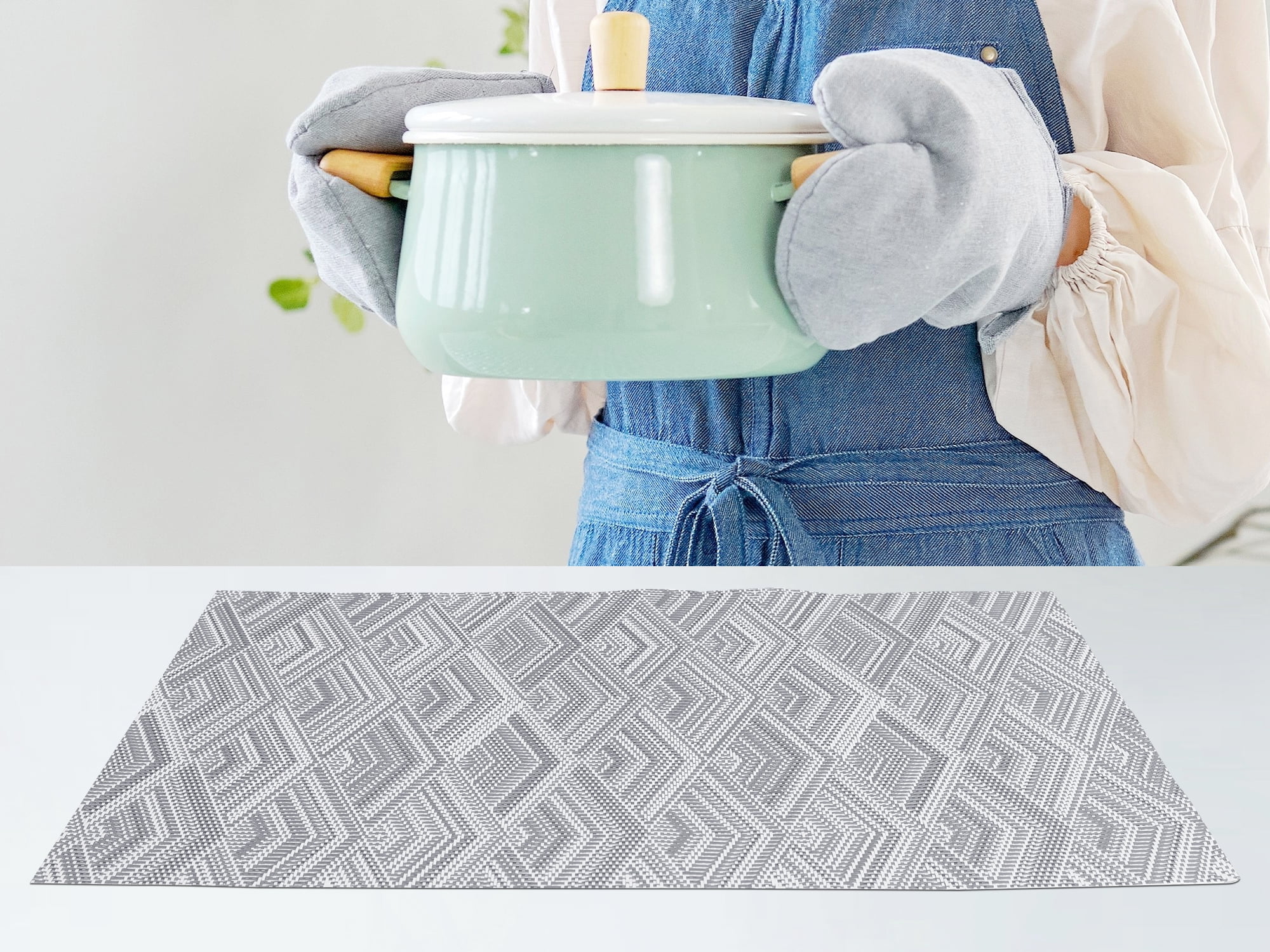 Unique Bargains Set of 8 Placemats for Dining Table Wipeable Table Mat Gray 18x12Inch
