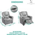 thumbnail image 2 of YSNW Push Back Kids Recliner Chair with Footrest & Cup Holders, Push Back Toddler Recliner with Cup Holder,Microfiber Kids' Recliners for Age 3+,Gray, 2 of 11