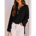 thumbnail image 5 of Women'S Oversized Sweaters Batwing Long Sleeve Loose V Neck Button Henley Tops Pullover Knit Jumper Black L, 5 of 6