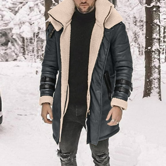 Babysbule Mens Winter Coats Clearance Men's Fall/Winter Fashion Fleece Denim Jacket Stretch Washed Denim Top Jacket