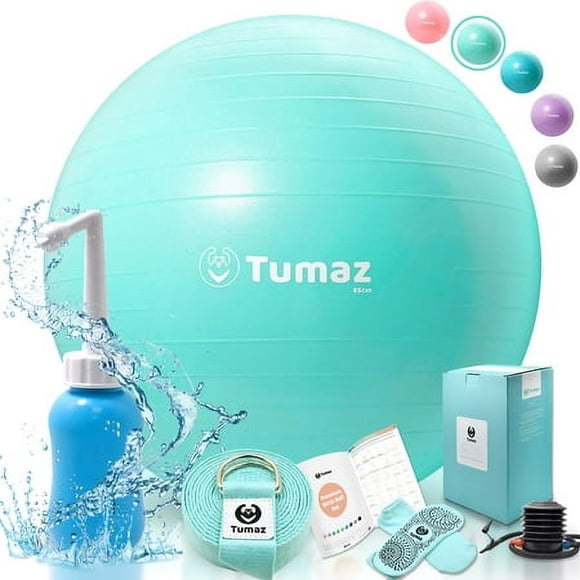 Tumaz Birth Ball Including Birthing BallPeri BottleYoga StrapNon-Slip Socks - Premium Birth Ball Set with Quick Foot Pump & Instruction Poster, The Perfect All-in-One gift for Mom