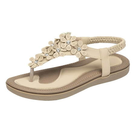 

Qufokar Women High Boots Leather Sandals Women Size 12 Womens Flats Sandals Summer Bohemian Flower Beaded Dress Shoes Comfortable Open Toe Elastic Ankle Strap Slip On Sandal Roman Sandals Shoes