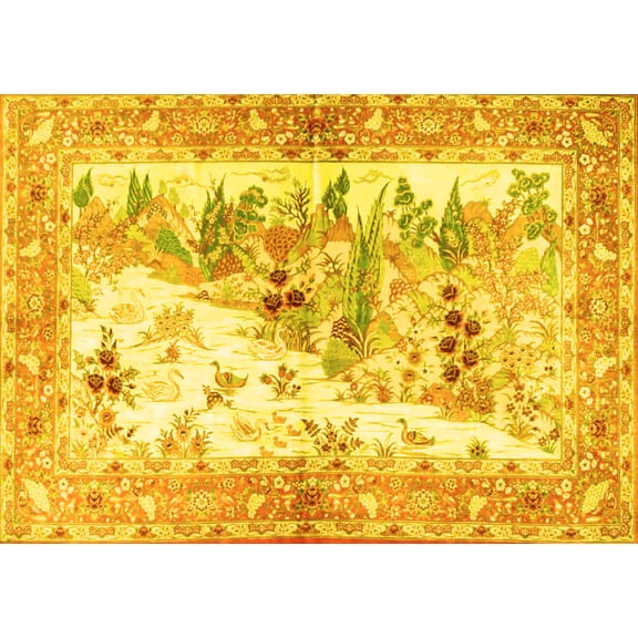 Ahgly Company Machine Washable Indoor Rectangle Animal Yellow Traditional Area Rugs, 8' x 10'