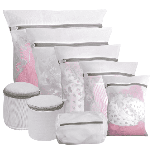Xueyu 8 Pack 8 Size Mesh Laundry Bags with Auto-Lock Zipper, Travel Storage Organize Bag, Dryer Pouch, Washing Machine Wash Bag for Blouse, Delicates, Bra, Hosiery, Lingerie