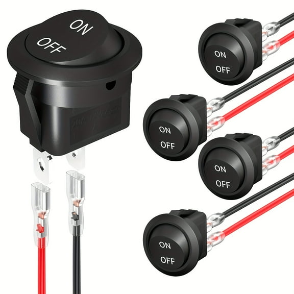 SDOTXA 5pcs 5-Piece 2-Pin SPST On/Off Rocker Switches 6A/250V 10A/125V AC 20mm Mini Rocker Switch with Wires for Automotive Marine and Boats