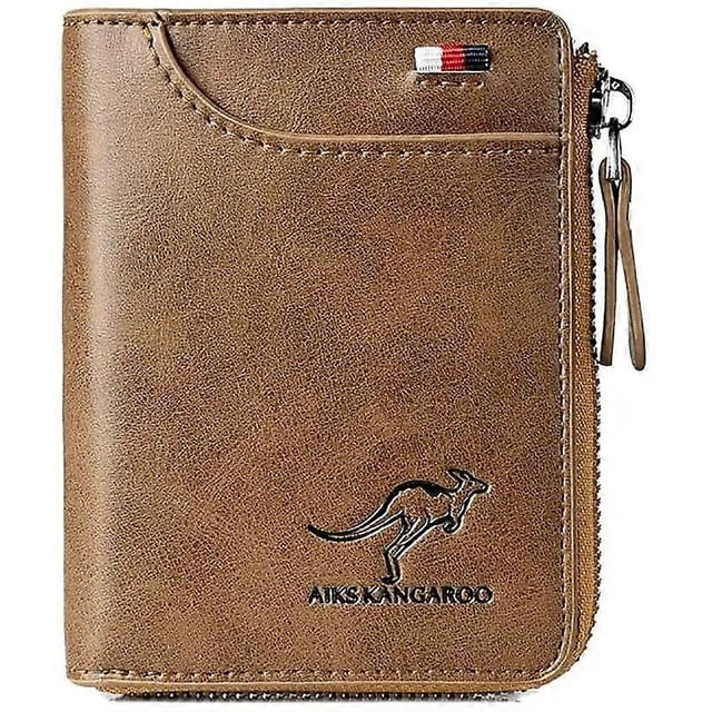 Kangaroo Wallet Men's RFID Blocking PU Leather Wallet with Zipper Multi Business Credit Card Holder Purse High Quality