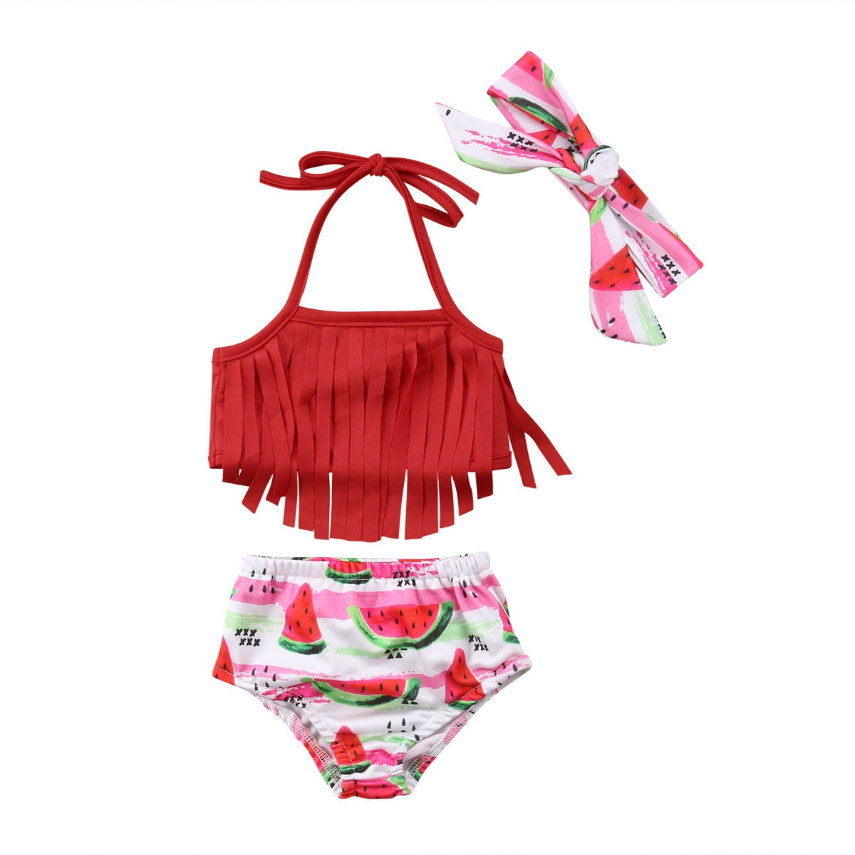 Baby Girl Swimwear Leopard Sunflower Tassels Halter Swimsuit Bathing Suit Bikini Set Summer Beach Outfits 