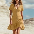 thumbnail image 2 of zbxnLI Women's V Neck Dresses Short Sleeve Dress with Pocket Casual Work Lightweight Ruffle Hem Sundress for Women, 2 of 7
