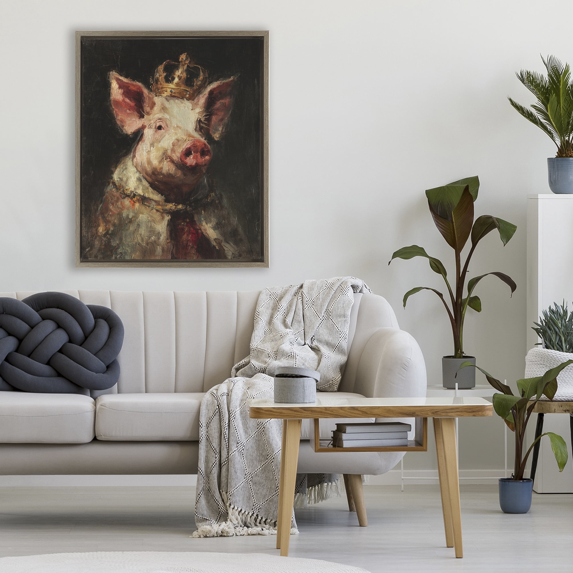 Stupell Industries Royal Swine Portrait Brown Framed Floater Canvas Wall Art, design by Svetlana Aleynikova
