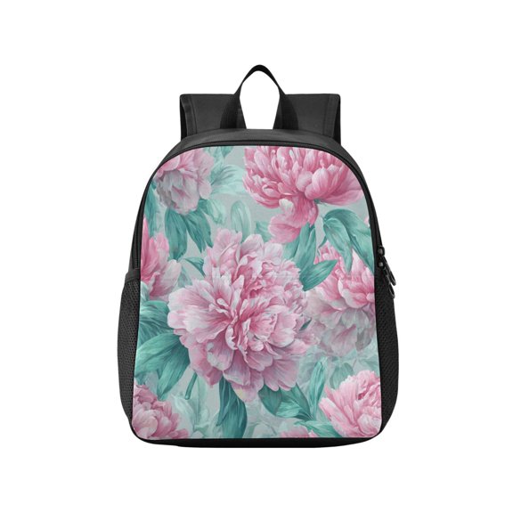 Toddler Backpack Soft Pink Peony Pattern Waterproof Lightweight Backpack Casual Mini Daypack for Daycare & Travel