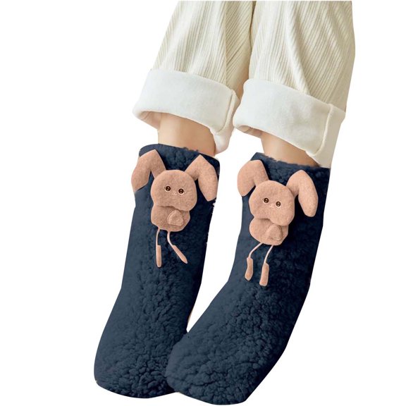 Floleo Women's Cozy Sherpa Fleece Floor Socks Cute Animal Face Plush Thick Warm Non Slip Grip Indoor Winter Home Wear Tube Socks