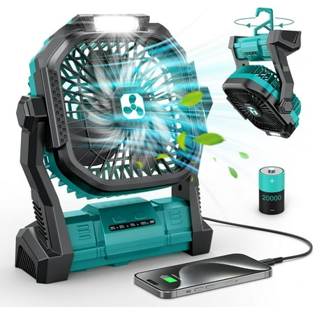 Portble Fn Rechrgeble, 20000mh Cordless Bttery Powered Fn with LED Lntern, USB C Bttery Operted for Trvel Bedroom Home Cmping Tent Office Bech Desk Fishing Tble