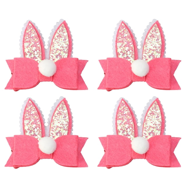 Miangastore Adorable Rabbit Ear Hair Clips with Bow Design for Kids Pink Fabric Easter Headdress 4 Pieces