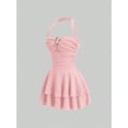 thumbnail image 4 of Pink Vintage Halter Mini Dress With Ornamental Buckle And Tiered Skirt, 4 of 8