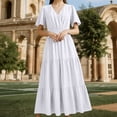 thumbnail image 7 of ClodeEU Women's V Neck Short Sleeve Tiered Midi Dress,Casual Flowy A-Line Sundress White,Women's Plus XL, 7 of 7