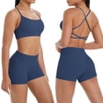 thumbnail image 2 of Ailaofu Women's Solid Color Yoga Sports Two Piece Set, Summer Sports Breathable Top and Tight Shorts Casual Set, 2 of 8