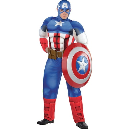 Captain America Muscle Costume for Adults, Plus Size, Includes a Padded Jumpsuit