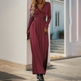 thumbnail image 7 of Enjoytime Maxi Dresses for Women 2025 Solid Color Long Sleeve V-Neck Slit Slim Party Dress Casual Fall Winter Dresses Wine M, 7 of 7