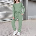 thumbnail image 3 of HBGVBA Kids 2 Piece Set Solid Color Ruffle Sleeve Crewneck Top with Pocket and Pants Casual Winter Loungewear for 4-13 Years, 3 of 5