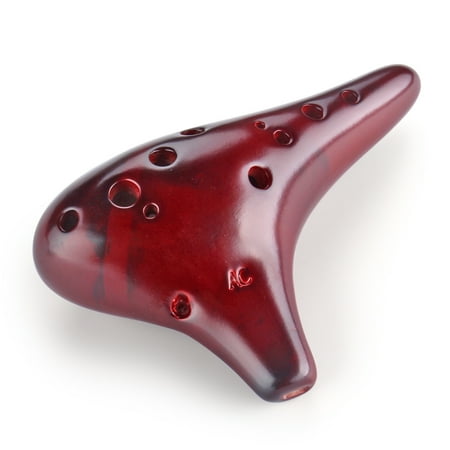 12 Hole Ocarina Classic Strawfire Masterpiece Collectible Alto C for Biginner and Professional Player with Neck Strap Cord and Carrying Bag in Brown