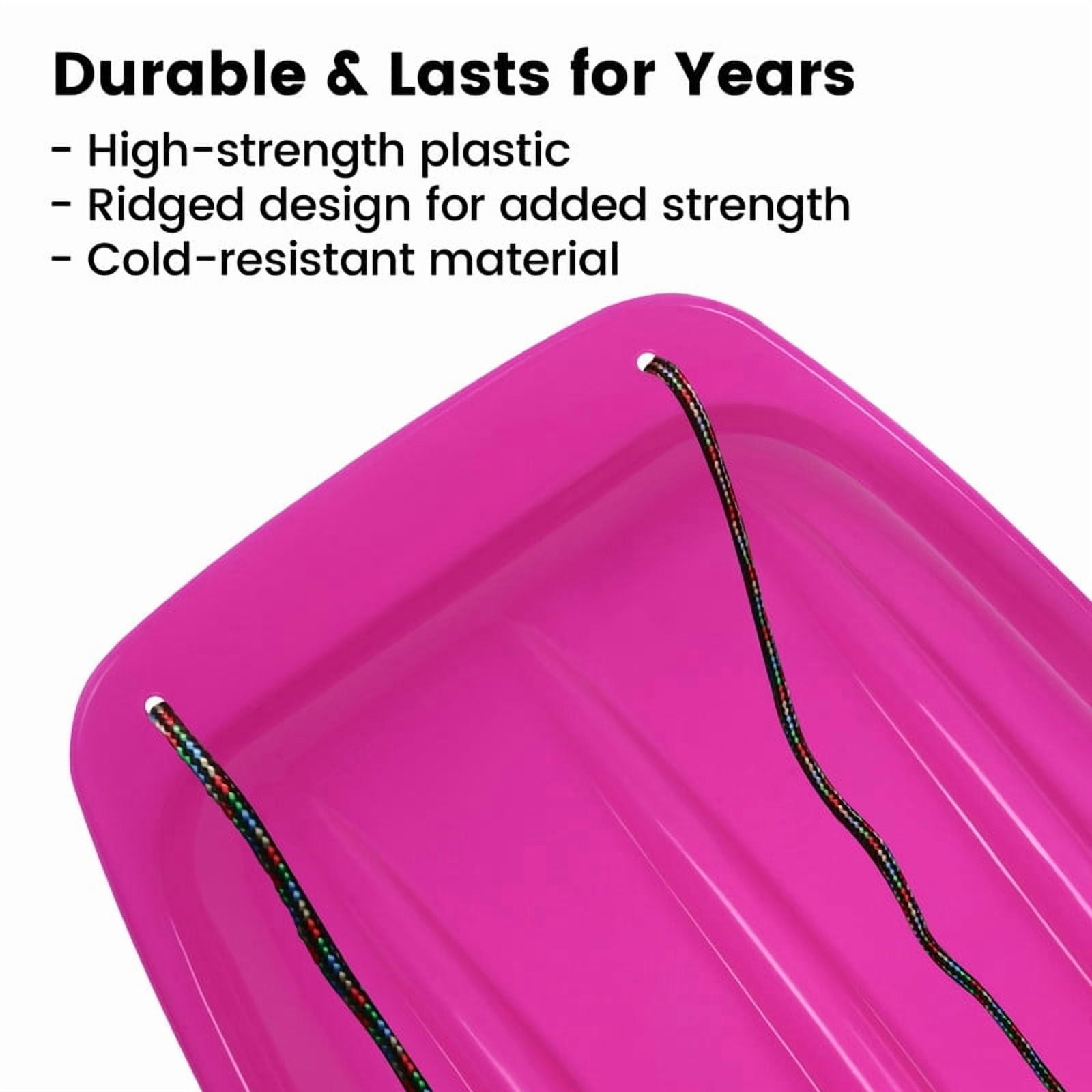 Gamexcel 2Pack Snow Sled with Handles and Ropes, Slippery Plastic Downhill Durable Snow Sled For Kids and Adults, Outdoor Fun, 36''x18'' - Pink