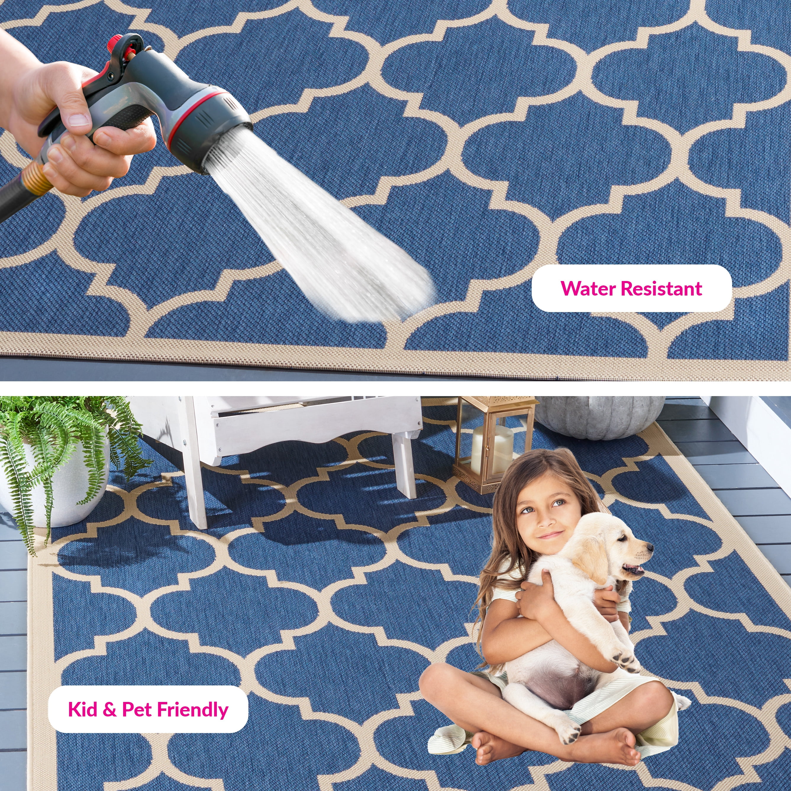 Safavieh Courtyard Alyssa Geometric Indoor/Outdoor Area Rug, Blue/Beige, 7'10" x 7'10" Square