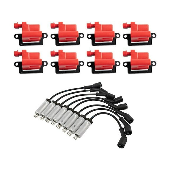 Ignition Coil and Spark Plug Wire Set 9 Piece - Compatible with 2003 - 2007 Hummer H2 2004 2005 2006