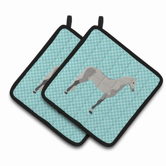 Caroline's Treasures Orlov Trotter Horse Blue Check Pair of Pot Holders
