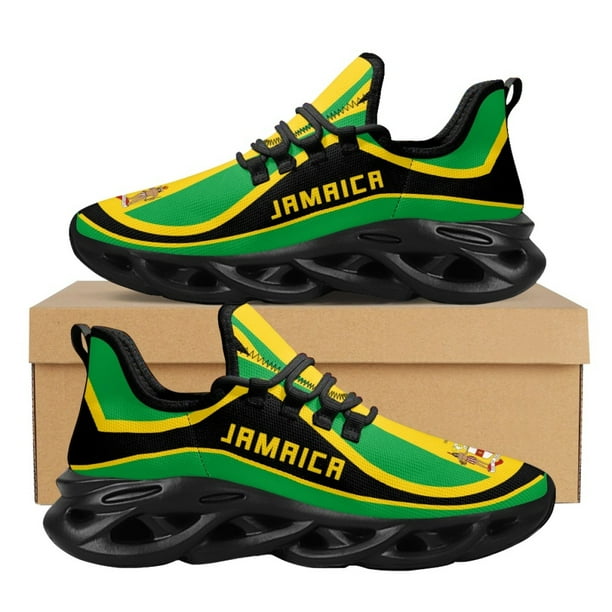 Zapatos de malla ligeros con cordones y estampado de bandera de Jamaica para mujer y hombre, zapatillas de plataforma con orgullo patriótico y nombre personalizado