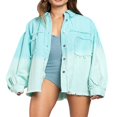 thumbnail image 3 of Veste en Denim Effiloché Surdimensionnée pour Femmes Caitzr, Veste en Jean Décontractée Style Boyfriend, 3 of 7