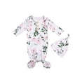 thumbnail image 1 of Xingqing 2 Pcs Nouveau-Né Nourrisson Bébé Col Rond Imprimé Floral Dessin Animé Bonnet Rond avec Poche pour Dormir, 1 of 8