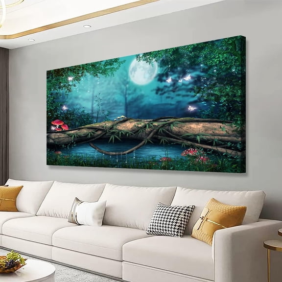WFSposterLake Water Pictures Canvas Wall Art for Living room Bedroom Wall Decor,Tree Wall Art Print Paitnings for home Decor,Morden Artwork Dream Picture Moon Canvas Art Waterproof Stretched Ready to