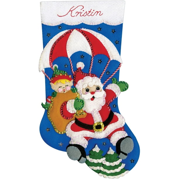 Design Works Felt Stocking Applique Kit 18" LongSkydiving Santa