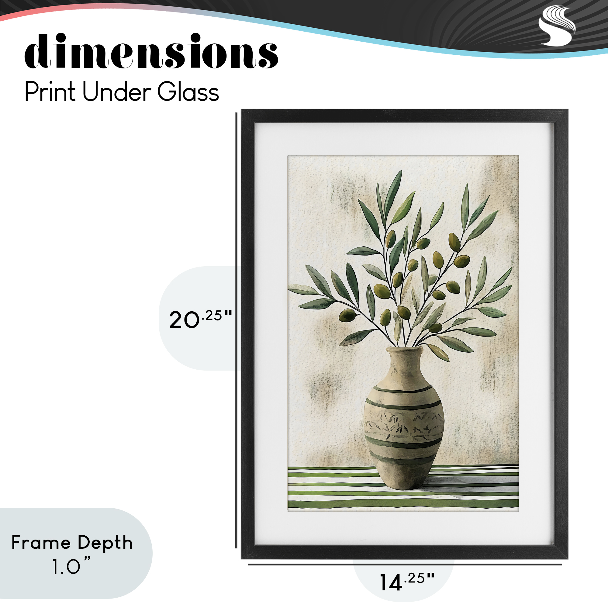 Stupell Industries Vase of Olive Branches Black Framed Print Under Glass, design by Creative Studio